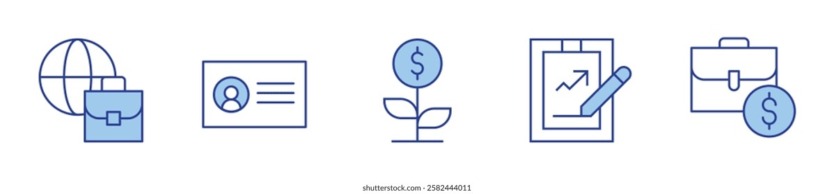 business card, growth, report, global, business. Business Icon vector illustration. Line Duotone style. Editable stroke.