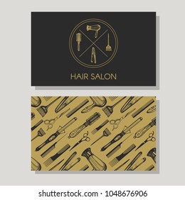 Business card for hair salon. Logotype and background