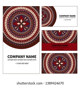 Business card with hand draw arabic, oriental, indian motiv. Traditional ornament