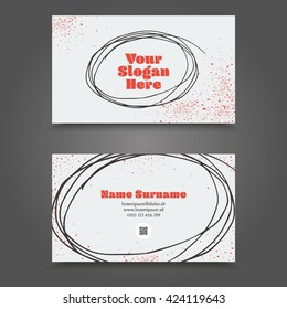 Business Card With Hand Drawn splashes of paint. Hand Drawn Visit Card Template Design.