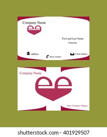 Business card with heart made of e letters