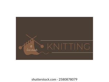 Business card for hobby and job. Knitting needles, product and text. Logo for hand made shop.