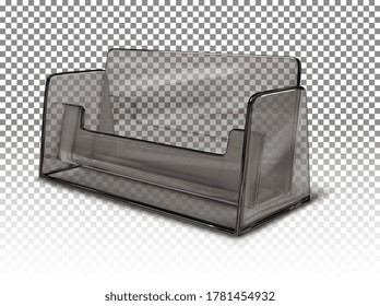 Business card holder made of dark transparent black plastic. Vector illustration isolated on white transparent background.