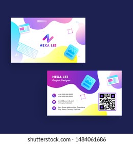 Business card or horizontal template design in front and back view.