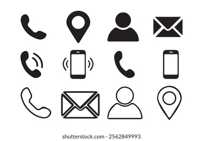 Business card icon set, contact information icon, Name, phone, mobile, place, location, mail, website and message card sign.