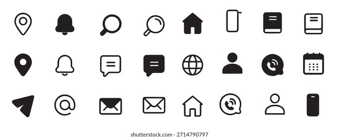 El Web móvil editable del movimiento del sistema del icono de la tarjeta de visita contiene tales iconos como el email del símbolo del icono