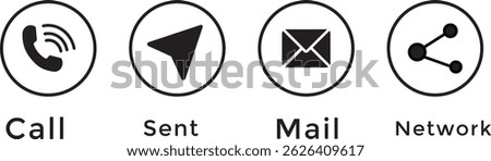 Business card icon set inline style. Social media icons, Contact us icon set. sent, network, Website, mail, simple black style symbol,