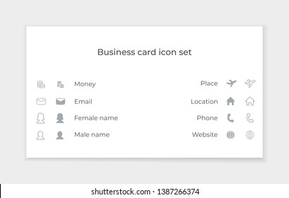 Business Card Icon Set. Vector minimal symbols