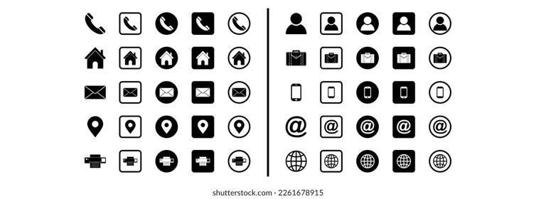 business card icon set vector sign symbol of contact us