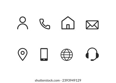 Juego de iconos de tarjeta de presentación. Símbolos mínimos del vector aislados en blanco