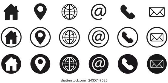 Business Card Icon Set. Vector minimal symbols, collection of business card icons