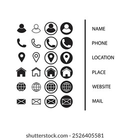 Conjunto de iconos de tarjeta de visita. Símbolos mínimos de Vector