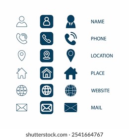 Conjunto de iconos de tarjeta de visita. Símbolos mínimos de Vector