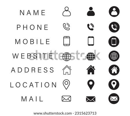 Business Card Icon Set. Vector minimal symbols