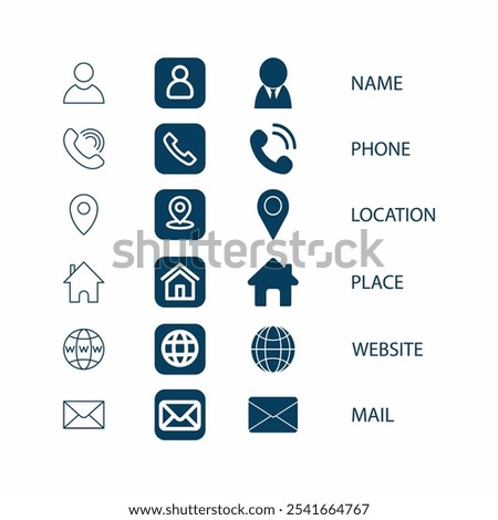 Business Card Icon Set. Vector minimal symbols