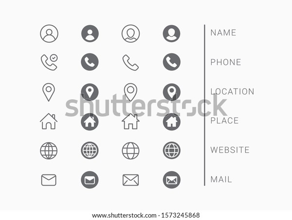 Business Card Icon\
Set. Vector minimal\
symbols