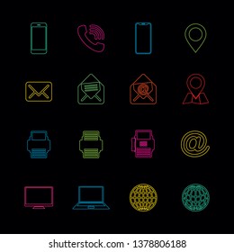 Business Card Icon Set. Web Icons. Vibrant Neon Icons.