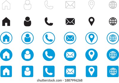 business card icon set, web and mobile icons, e-mail, phone, contact, location and global icon 