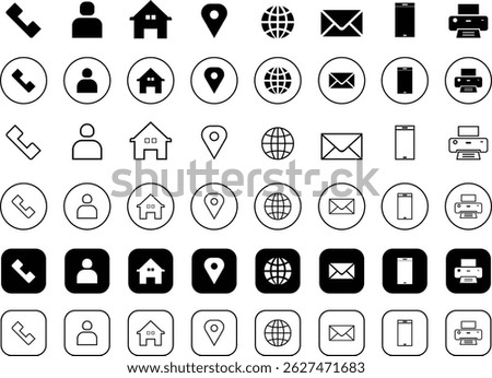 Business card icon set. web icon set. contact information icon. Contact Line Icons. Editable Stroke. Phone, name, home, Location, globe, Message, Email business card icon vector.