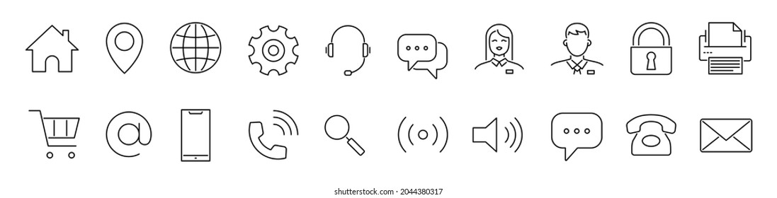 Business Card Icons. Name, Phone, Mobile, Location, Place, Mail, Fax, Web. Contact Us, Information, Communication. Vector Illustration for Web Site or Mobile App. Editable Stroke Line Icons.