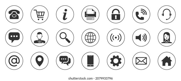 Business Card Icons. Name, Phone, Mobile, Location, Place, Mail, Fax, Web. Contact Us, Information, Communication. Vector Illustration for Web Site or Mobile App. Editable Filled Related Glyph Icons.