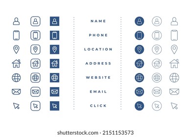 business card icons pack in line style