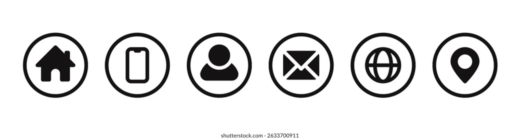 Business card icons set. Contact information symbol collection. Vector illustration.
