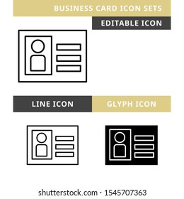 Business Card icons set vector design, modern editable line and  glyph icon, black colour and isolated for icon presentation, website and banner
