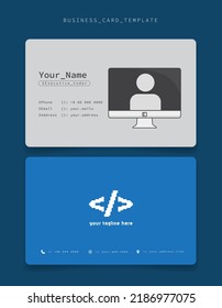 Business card or ID card template with developer icon in pixel for programmer identity design