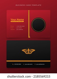 Business card or ID card template in red and black design with rope design for employment identity