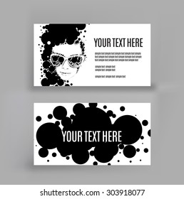 business card with an illustration of vector drawing women . copy space.