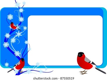 Business card with image of tree branches, snowflakes and birds