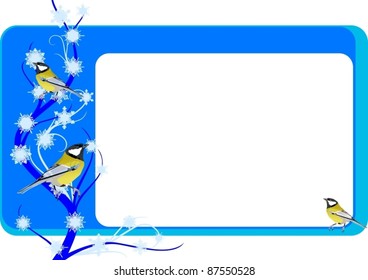 Business card with image of tree branches, snowflakes and birds
