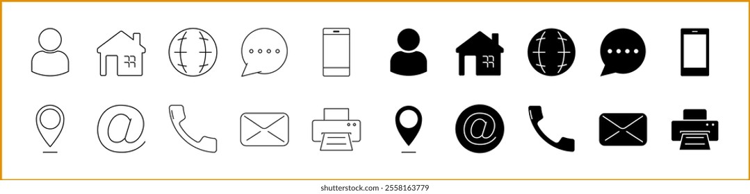 Business Card Information Icon Set In Line Style. Business Card Icons. Vector Illustration. Editable Stroke.