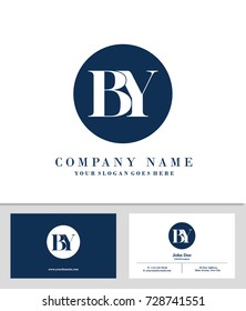 Business card and initial B & Y logo template vector