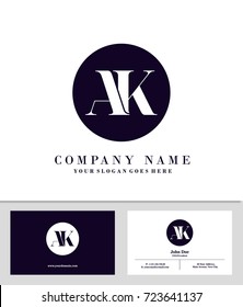 Business card and initial A & K logo template vector