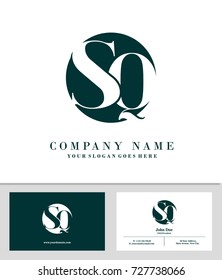 Business card and initial S & Q logo template vector