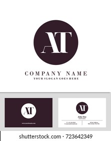 Business card and initial A & T logo template vector