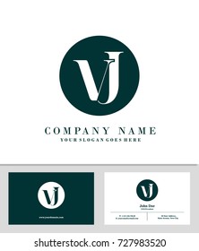 Business card and initial V & J logo template vector