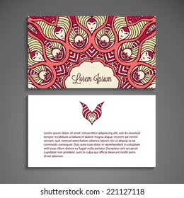 Business card or invitation. Vector background. Vintage decorative elements. Hand drawn background.