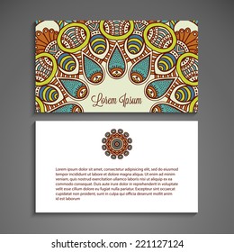 Business card or invitation. Vector background. Vintage decorative elements. Hand drawn background.