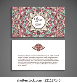 Business card or invitation. Vector background. Vintage decorative elements. Hand drawn background.