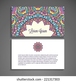 Business card or invitation. Vector background. Vintage decorative elements. Hand drawn background.