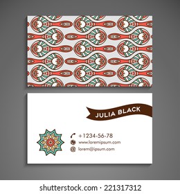 Business card or invitation. Vector background. Vintage decorative elements. Hand drawn background.