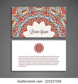 Business card or invitation. Vector background. Vintage decorative elements. Hand drawn background.