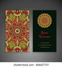 Business card or invitation. Vintage decorative elements. Oriental pattern, vector illustration. Islam, Arabic, Indian, turkish, pakistan, chinese, ottoman motifs