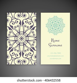 Business card or invitation. Vintage decorative elements. Oriental pattern, vector illustration. Islam, Arabic, Indian, turkish, pakistan, chinese, ottoman motifs