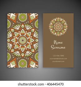 Business card or invitation. Vintage decorative elements. Oriental pattern, vector illustration. Islam, Arabic, Indian, turkish, pakistan, chinese, ottoman motifs