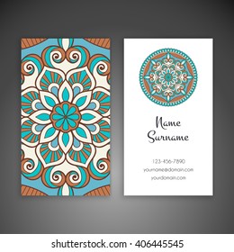Business card or invitation. Vintage decorative elements. Oriental pattern, vector illustration. Islam, Arabic, Indian, turkish, pakistan, chinese, ottoman motifs