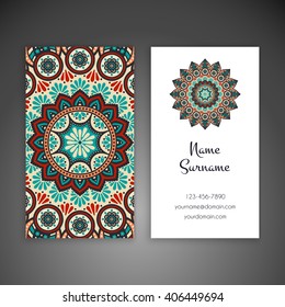 Business card or invitation. Vintage decorative elements. Oriental pattern, vector illustration. Islam, Arabic, Indian, turkish, pakistan, chinese, ottoman motifs